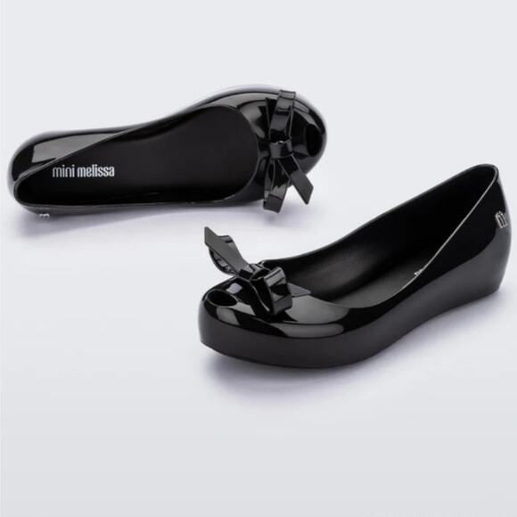 Melissa Ultra Girl Jelly Ballet Flats Size 13 Black Bow Front Classic Luxe - Picture 1 of 8